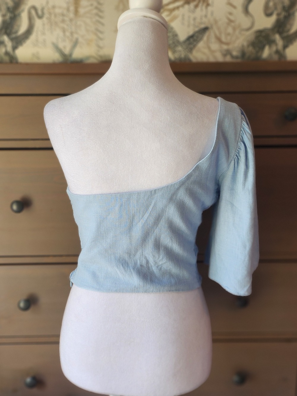 Women’s One-Shoulder Cutout Crop Top - Light Blue By Zara - Picture 4 of 10